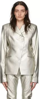 Серебряный приталенный пиджак из искусственной кожи Ottolinger