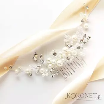 Серебряный свадебный гребень с жемчугом и цирконами Kokonet