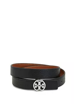 Серебряный женский кожаный ремень Tory Burch, черный