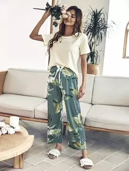 Serenescape Пижамы/ночные рубашки с цветочным принтом На талии есть шнурок Shein, мультиколор