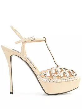 Sergio Rossi босоножки sr Mermaid 140 с кристаллами, нейтральный цвет