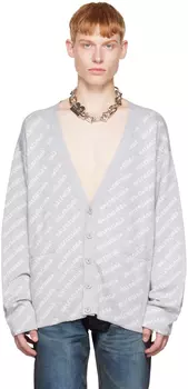 Серо-белый жаккардовый кардиган Balenciaga