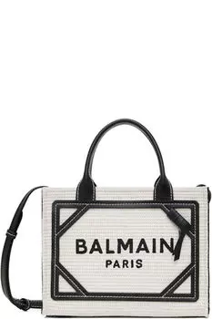 Серо-черная маленькая сумка-тоут B-Army из рафии Balmain