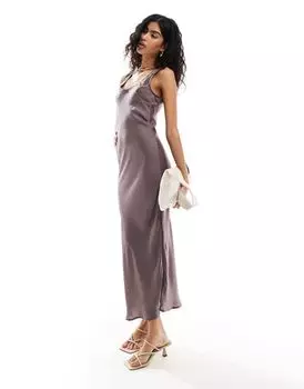 Серо-фиолетовое платье миди в рубчик с открытыми плечами ASOS DESIGN