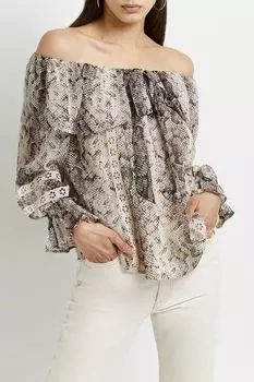 Серо-Голубой топ с вырезом с открытыми плечами River Island, серый