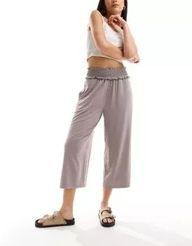 Серо-голубые укороченные брюки-кюлоты с присборенной талией ASOS DESIGN