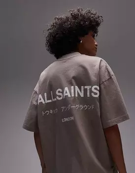 Серо-коричневая футболка оверсайз All Saints Underground эксклюзивно для asos AllSaints
