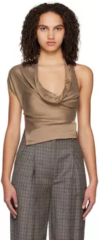 Серо-коричневая майка с воротником-хомутом Yuzefi