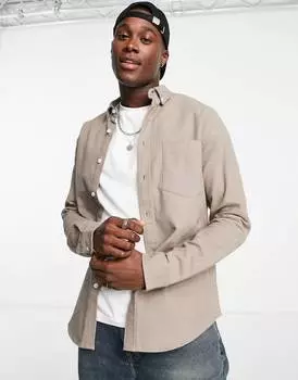 Серо-коричневая оксфордская рубашка с начесом ASOS DESIGN
