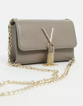 Серо-коричневая сумка через плечо с кисточками Valentino Divina Valentino Bags