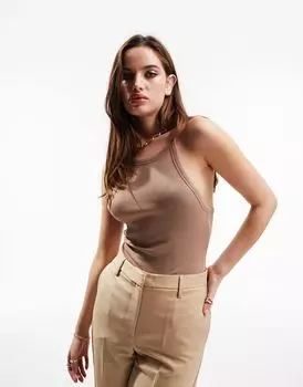 Серо-коричневое асимметричное боди с бретелями ASOS
