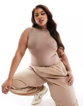 Серо-коричневое гладкое боди со спинкой-борцовкой ASOS Curve All Day