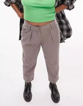 Серо-коричневые брюки с завышенной талией из искусственной кожи Topshop Petite