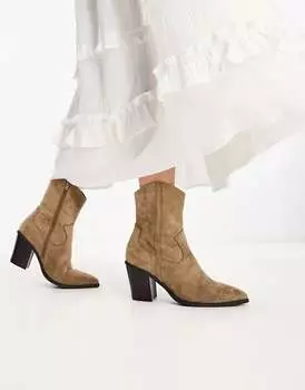 Серо-коричневые ковбойские ботинки на каблуке ASOS Rational