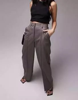 Серо-коричневые широкие брюки из искусственной кожи Topshop