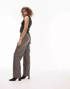 Серо-коричневые широкие брюки из искусственной кожи Topshop Tall