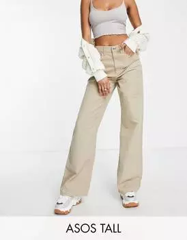 Серо-коричневые широкие брюки в клетку ASOS DESIGN Tall