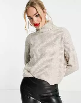 Серо-коричневый джемпер свободного кроя с высоким воротником ASOS DESIGN