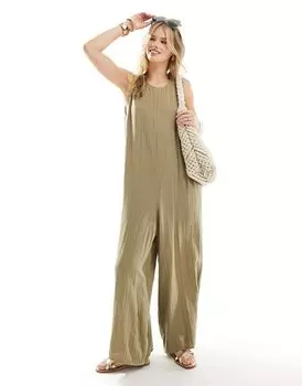 Серо-коричневый комбинезон-кюлот с круглым вырезом ASOS DESIGN
