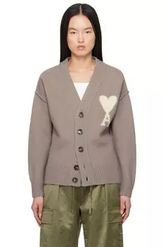 Серо-коричневый шерстяной кардиган Ami de Coeur AMI Paris