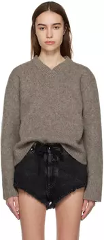 Серо-коричневый свитер с v-образным вырезом Maison Margiela