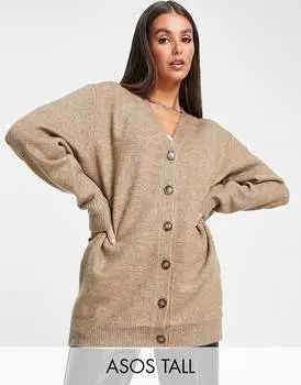 Серо-коричневый свободный кардиган с пуговицами ASOS DESIGN Tall