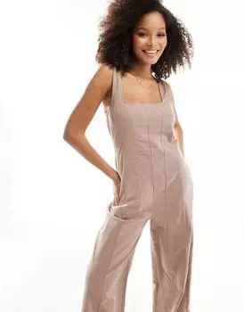 Серо-коричневый теннисный комбинезон ASOS DESIGN с ромбовидным вырезом и строчкой