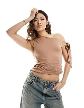 Серо-коричневый топ с драпировкой и узлом ASOS DESIGN