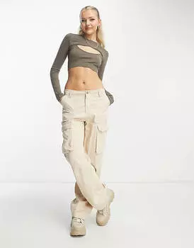 Серо-коричневый укороченный топ из двух частей с длинными рукавами и короткими рукавами Pull&Bear