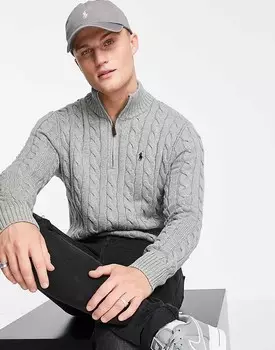 Серо-лаймовый свитер Polo Ralph Lauren с фирменной молнией до половины длины