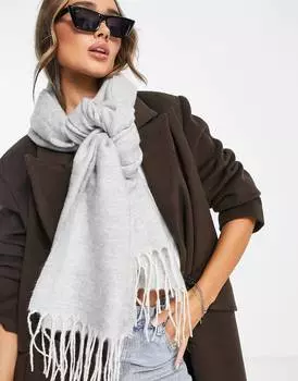 Серо-ледяной двухцветный шарф с кисточками ASOS DESIGN