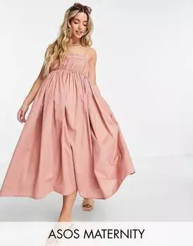 Серо-розовый сарафан миди с бретельками ASOS DESIGN Maternity