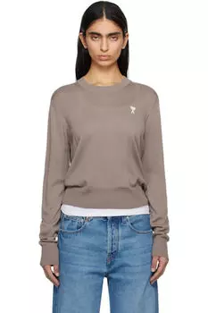 Серо-серый шерстяной свитер Ami de Coeur с круглым вырезом AMI Paris