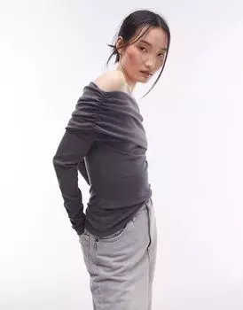 Серо-серый топ с длинными рукавами Topshop