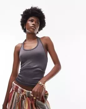 Серо-сланцевый бесшовный топ с воротником-бретелькой Topshop