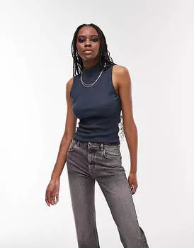 Серо-сланцевый топ Topshop High Premium с высоким воротником-воронкой