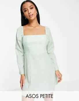 Серо-зеленое платье мини с квадратным вырезом ASOS DESIGN Petite