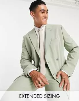 Серо-зеленый двубортный пиджак скинни ASOS DESIGN