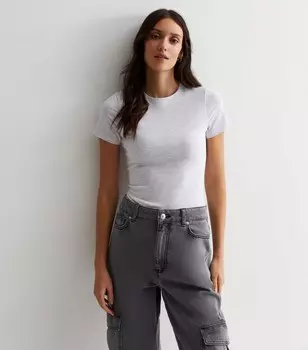 Серое боди из эластичного хлопка с короткими рукавами New Look, бледно-серый