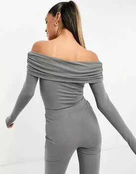 Серое боди из хлопкового модала с открытыми складками и открытыми складками ASOS