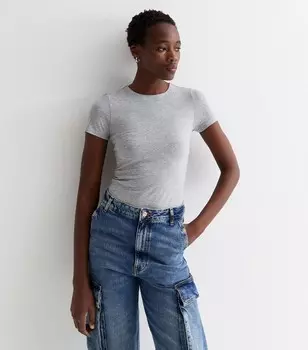 Серое боди с круглым вырезом и короткими рукавами Tall New Look, серый