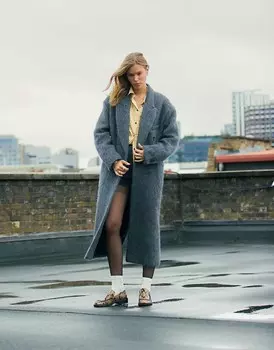 Серое деловое пальто с начесом из смесовой шерсти Topshop