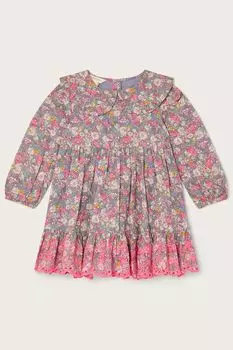 Серое детское платье с мелким узором Monsoon, серый