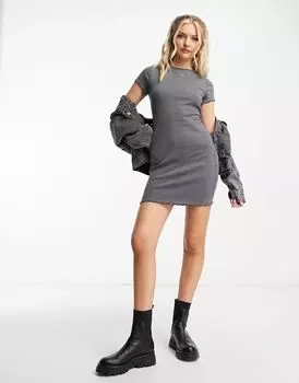 Серое кислотно-серое мини-платье Miss Selfridge