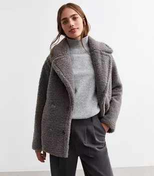 Серое короткое пальто боргов New Look, серый