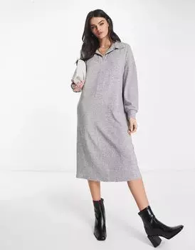 Серое меланжевое джемпер-поло с длинными рукавами ASOS