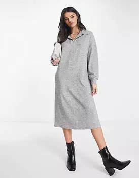 Серое меланжевое джемпер-поло с длинными рукавами ASOS DESIGN