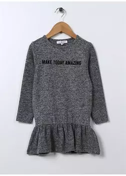 Серое меланжевое платье длиной выше колена с принтом для девочек с круглым вырезом и длинными рукавами TODAY GIRL Limon, серый