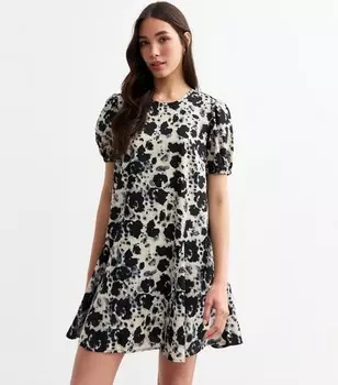 Серое мини-платье с коротким рукавом с цветочным принтом New Look, светло-серый