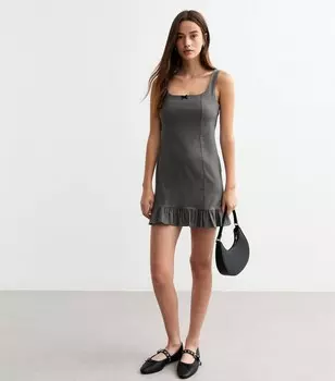 Серое мини-платье в тонкую полоску с бантом New Look, черный